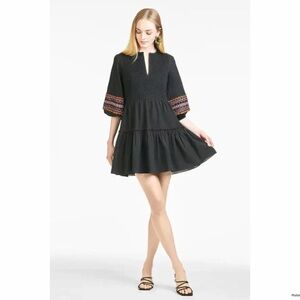 Sachin & Babi Black Coco Embroidered‎ Boho Tiered Dress  Size M